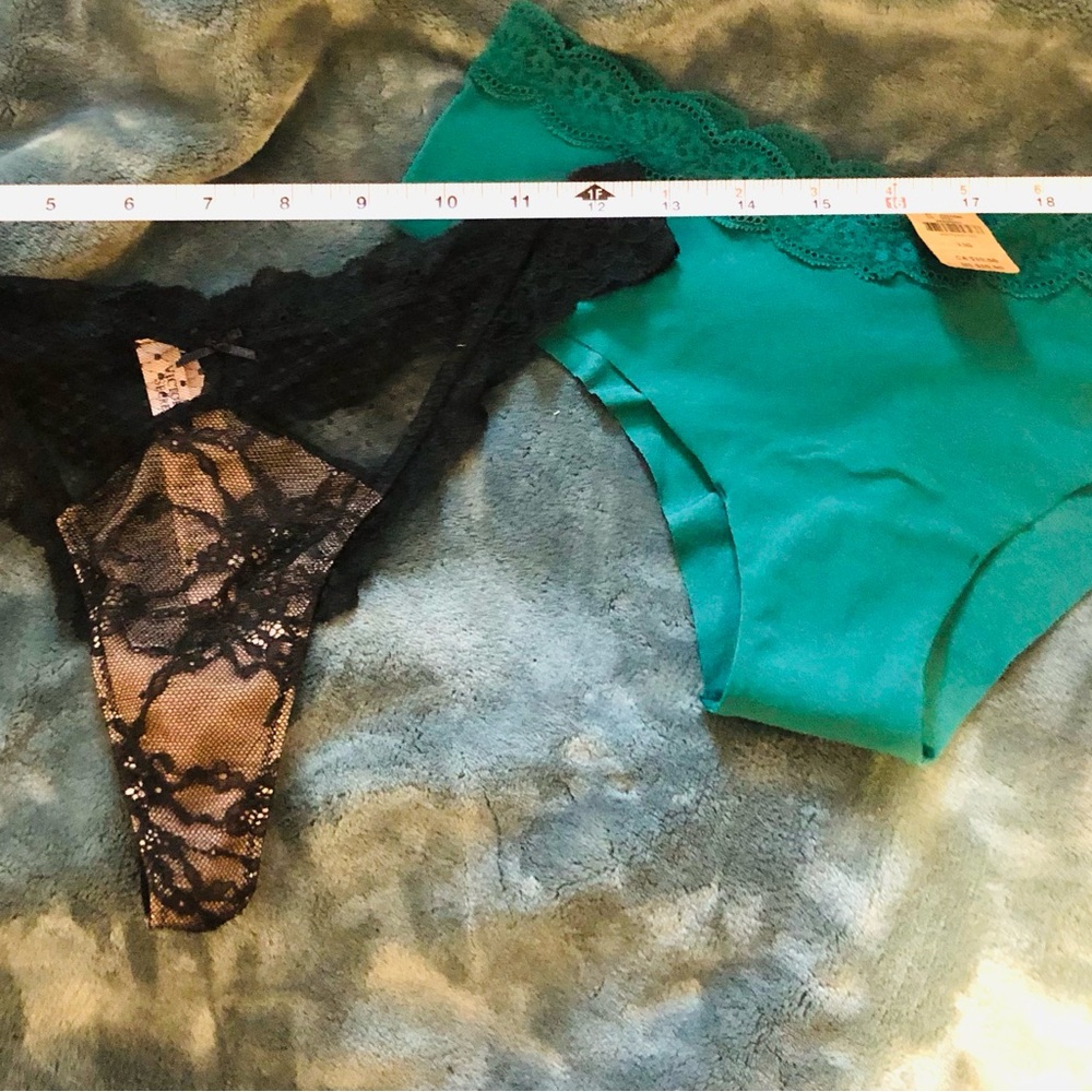 Victoria's Secret Black Lace and Teal Satin Panties Set
